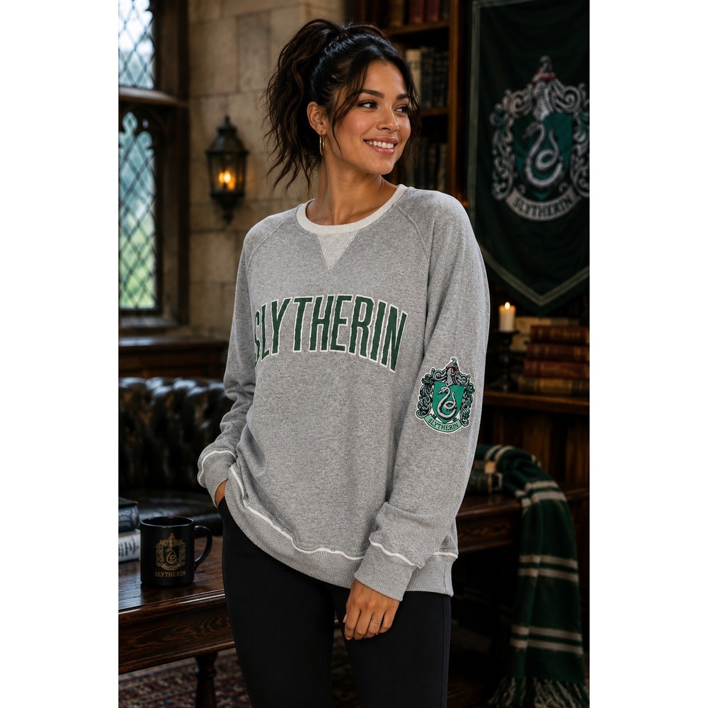 Harry Potter Slytherin Gray Crewneck Sweatshirt XL Wizarding World Crest Logo